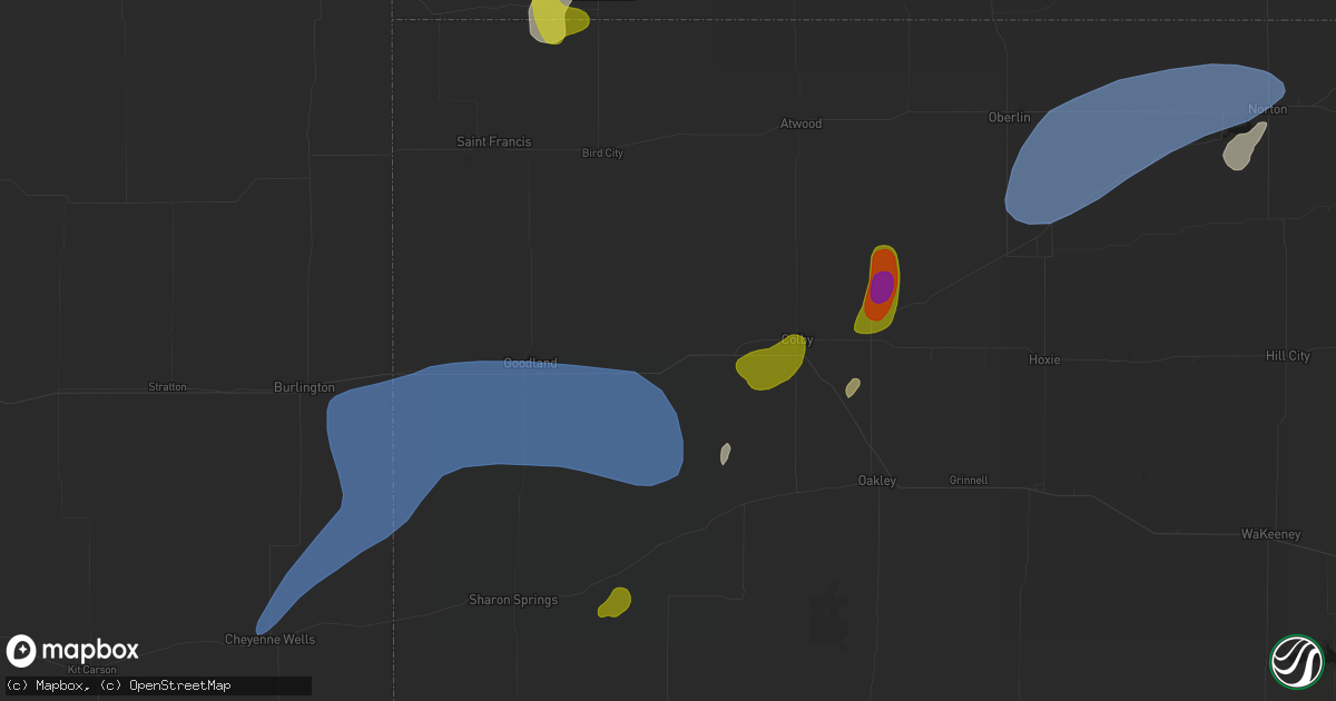 Hail map in Brewster, KS on July 1, 2026