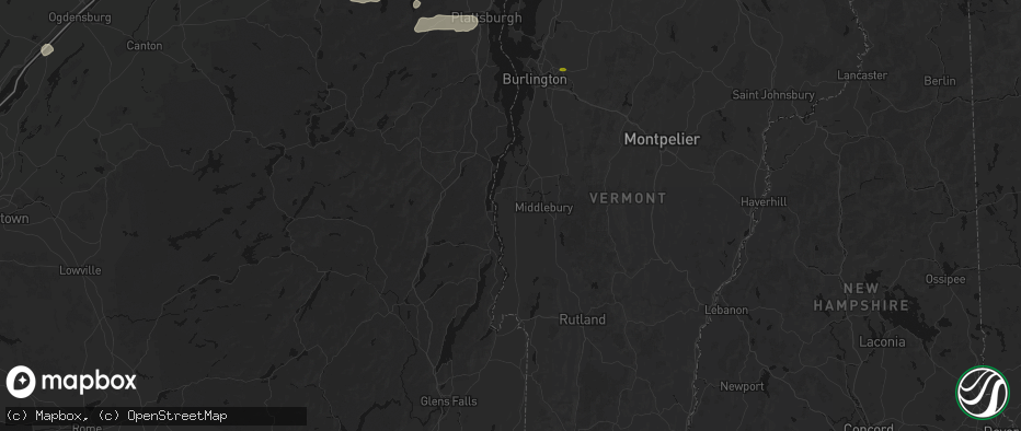 Hail map in Bridport, VT on July 1, 2026