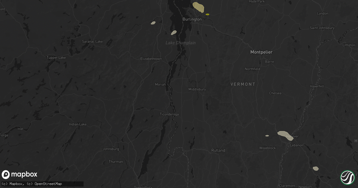 Hail map in Bridport, VT on July 1, 2026