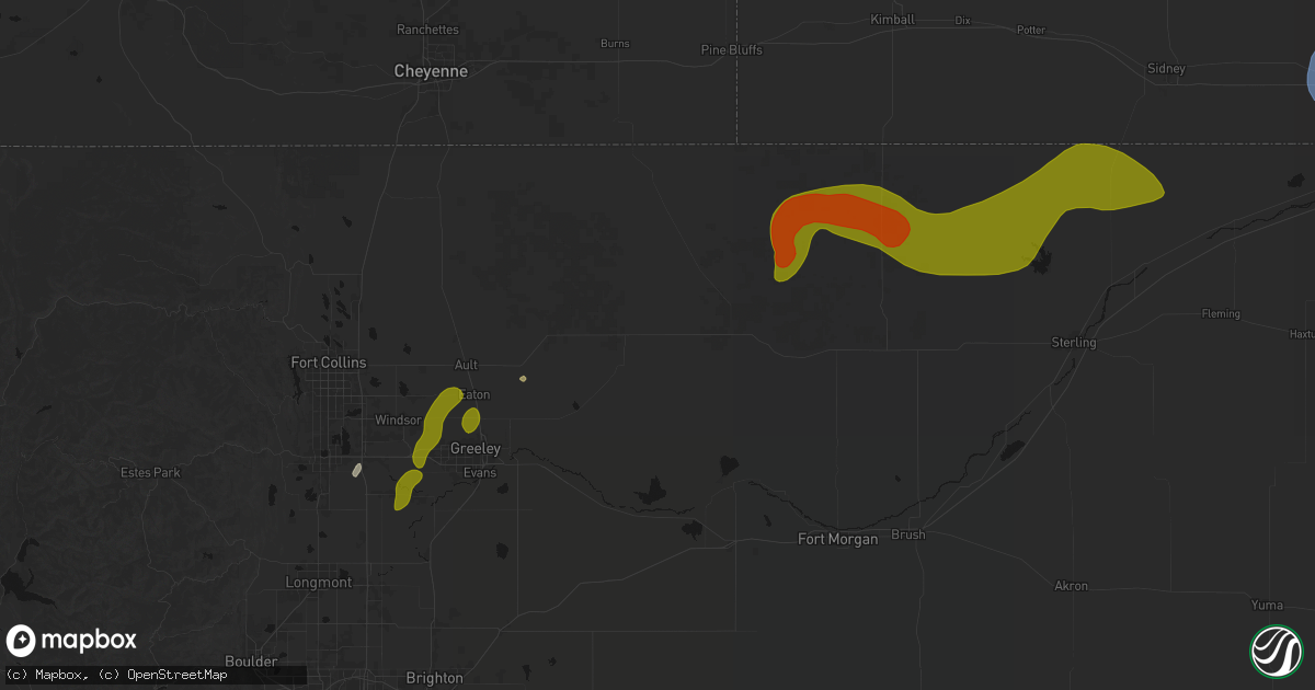 Hail map in Briggsdale, CO on July 1, 2026