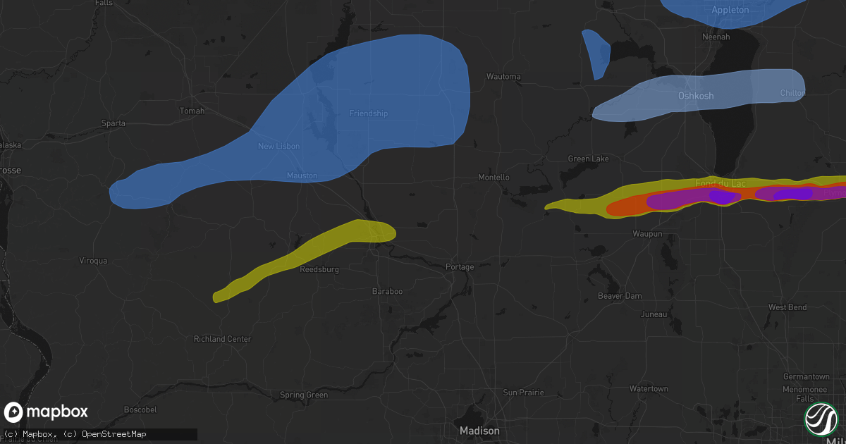 Hail map in Briggsville, WI on July 1, 2026