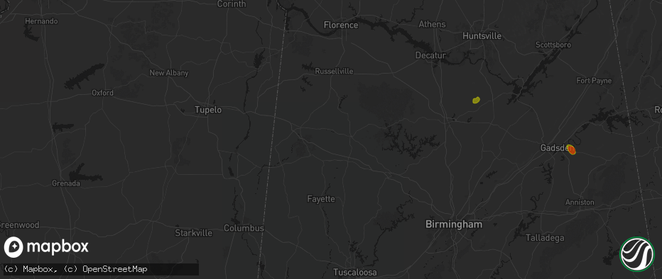 Hail map in Brilliant, AL on July 1, 2026