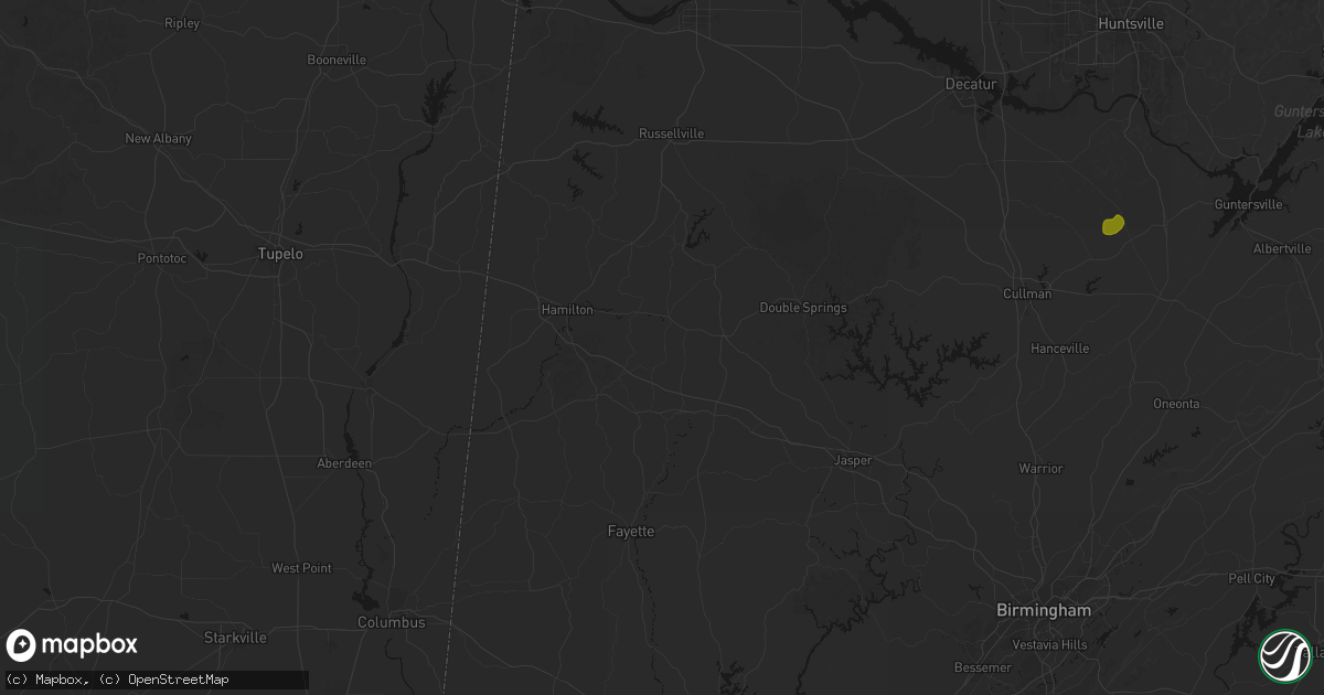 Hail map in Brilliant, AL on July 1, 2026