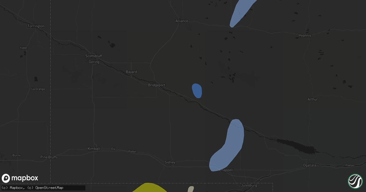 Hail map in Broadwater, NE on July 1, 2026