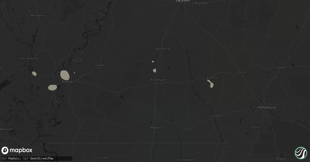 Hail map in Brookhaven, MS on July 1, 2026