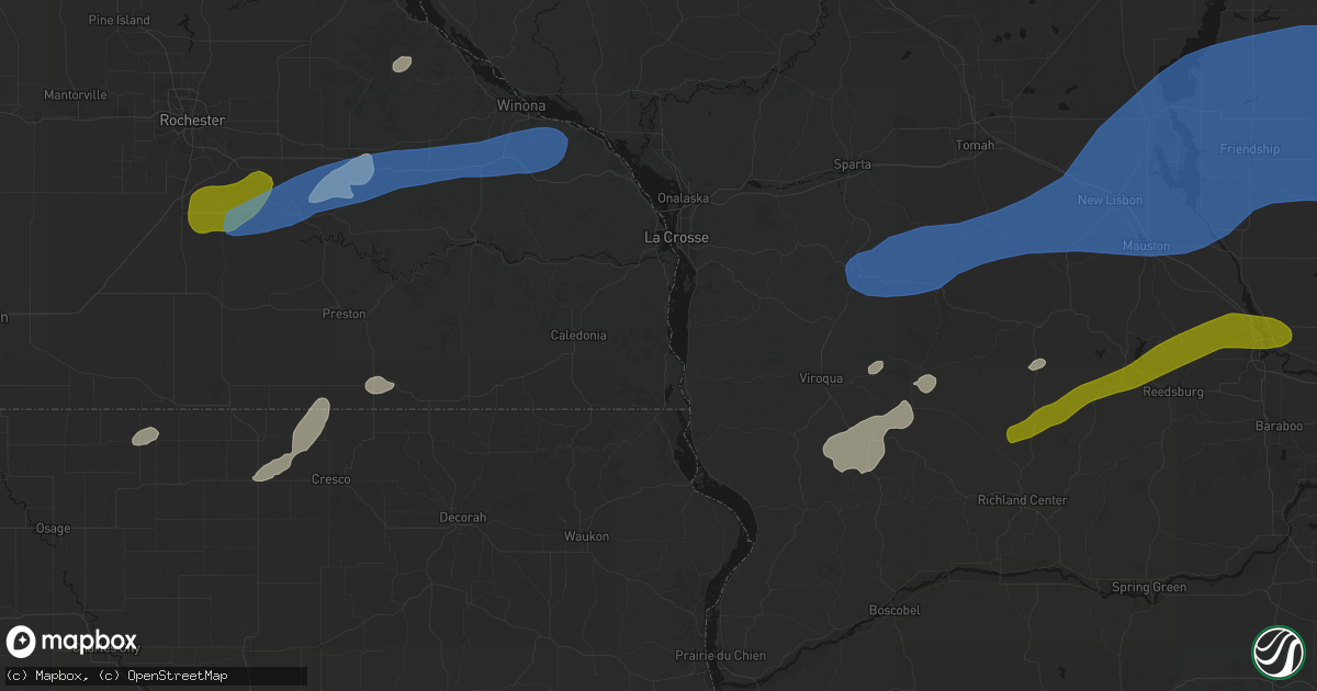 Hail map in Brownsville, MN on July 1, 2026