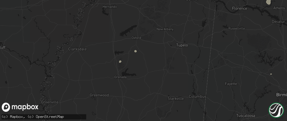 Hail map in Bruce, MS on July 1, 2026