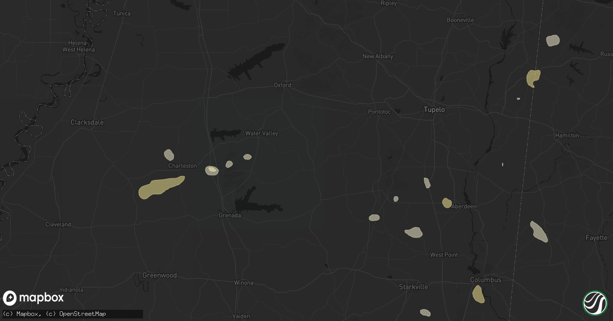 Hail map in Bruce, MS on July 1, 2026