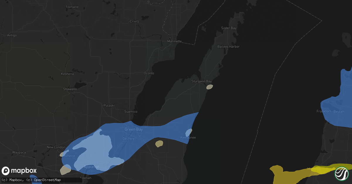Hail map in Brussels, WI on July 1, 2026