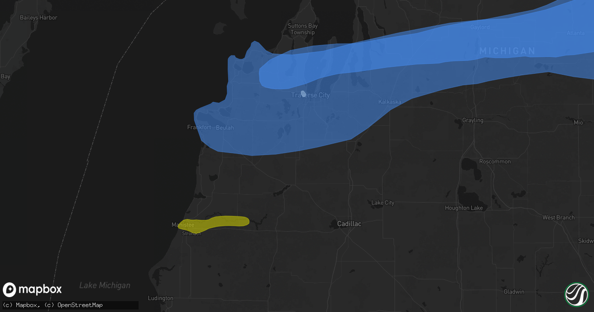 Hail map in Buckley, MI on July 1, 2026