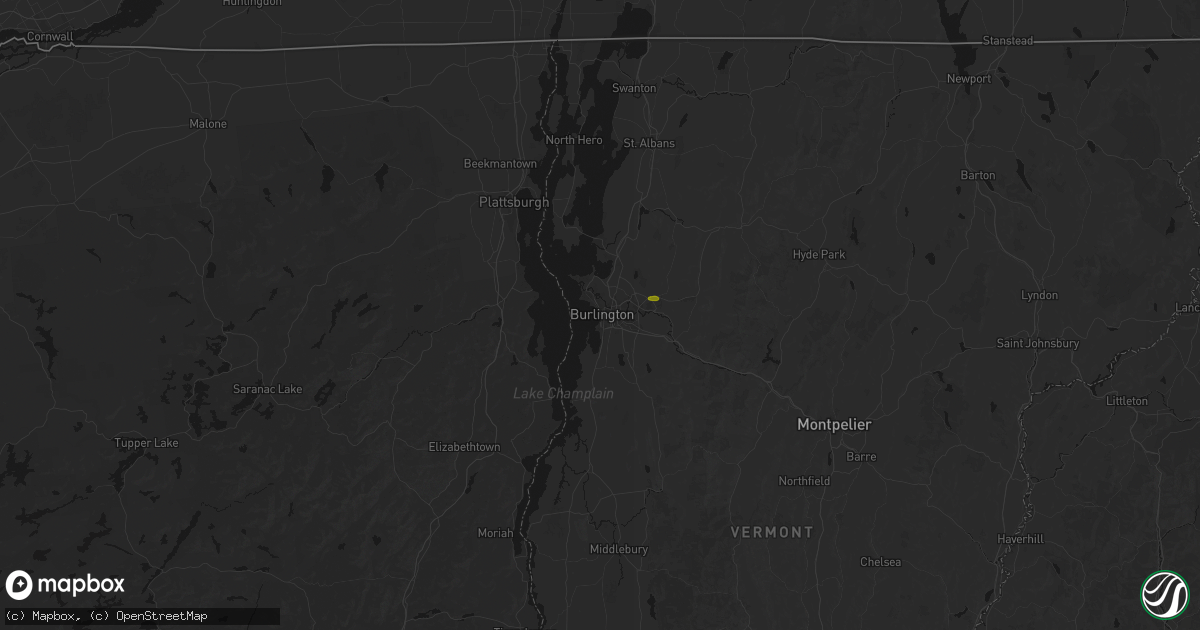 Hail map in Burlington, VT on July 1, 2026