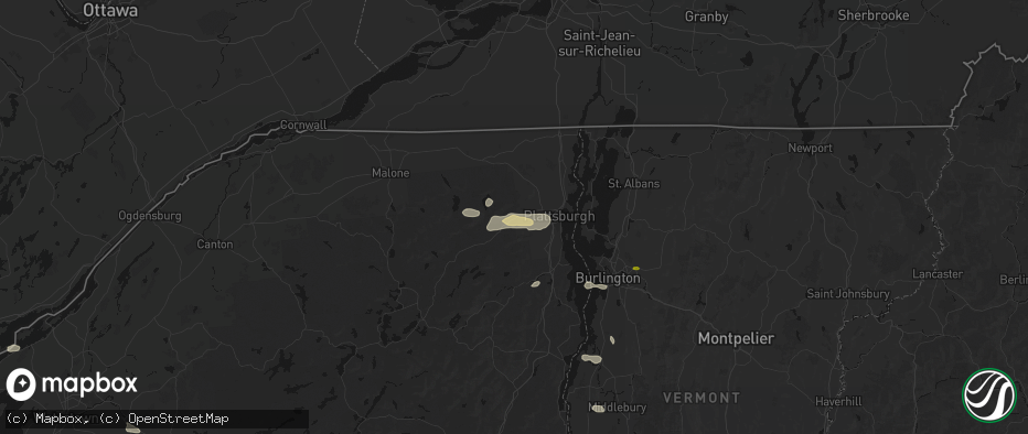Hail map in Cadyville, NY on July 1, 2026