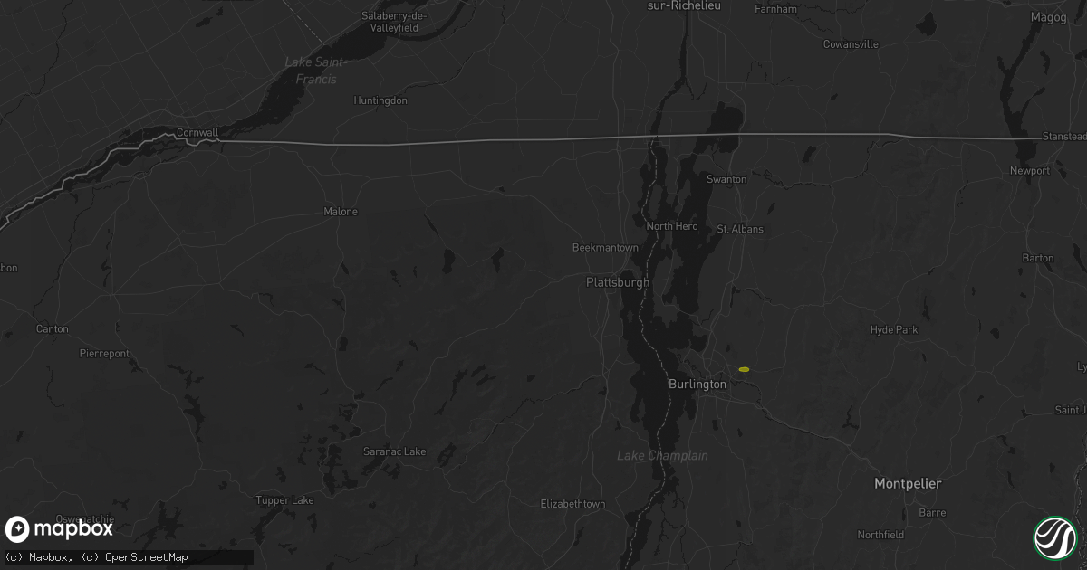 Hail map in Cadyville, NY on July 1, 2026