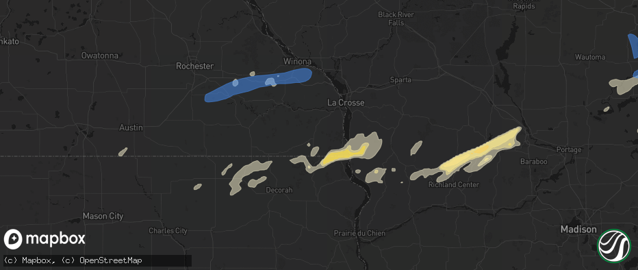 Hail map in Caledonia, MN on July 1, 2026