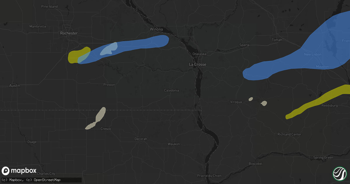 Hail map in Caledonia, MN on July 1, 2026