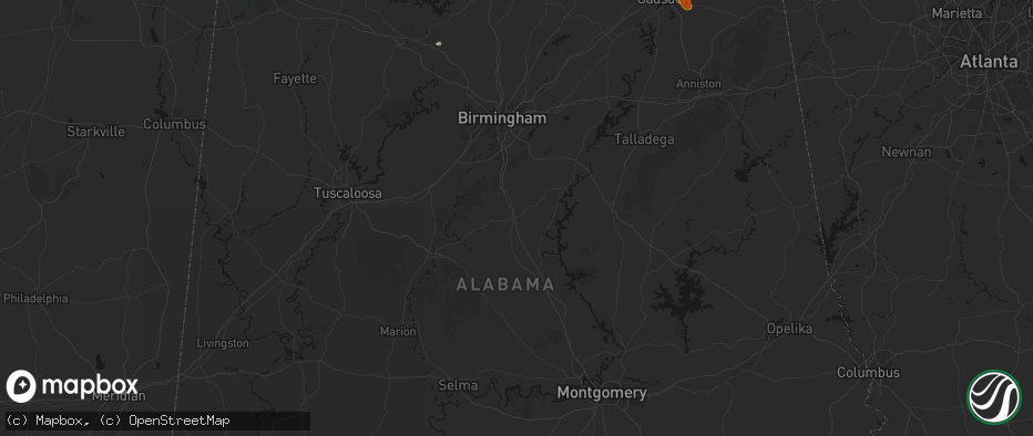 Hail map in Calera, AL on July 1, 2026