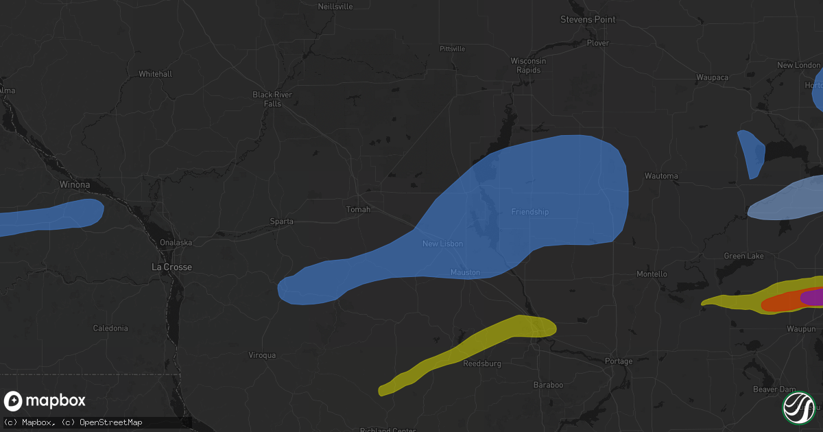 Hail map in Camp Douglas, WI on July 1, 2026