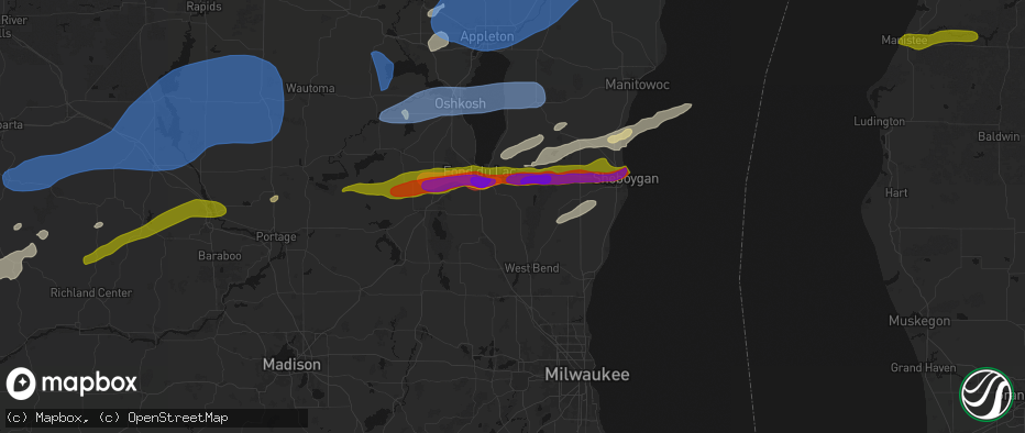 Hail map in Campbellsport, WI on July 1, 2026