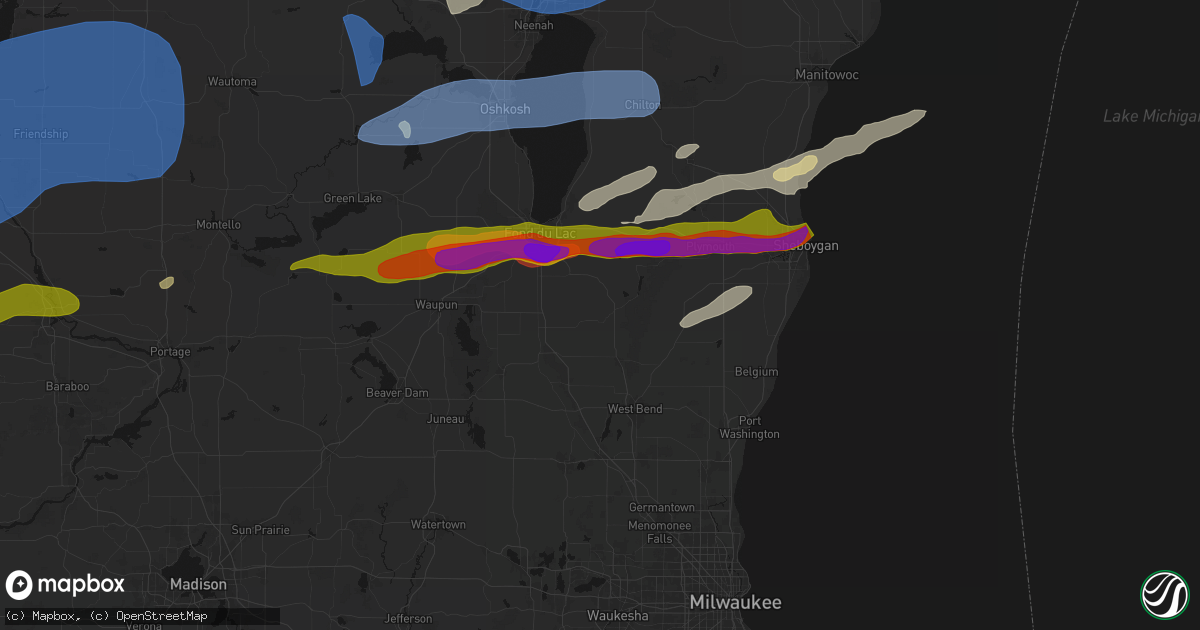 Hail map in Campbellsport, WI on July 1, 2026