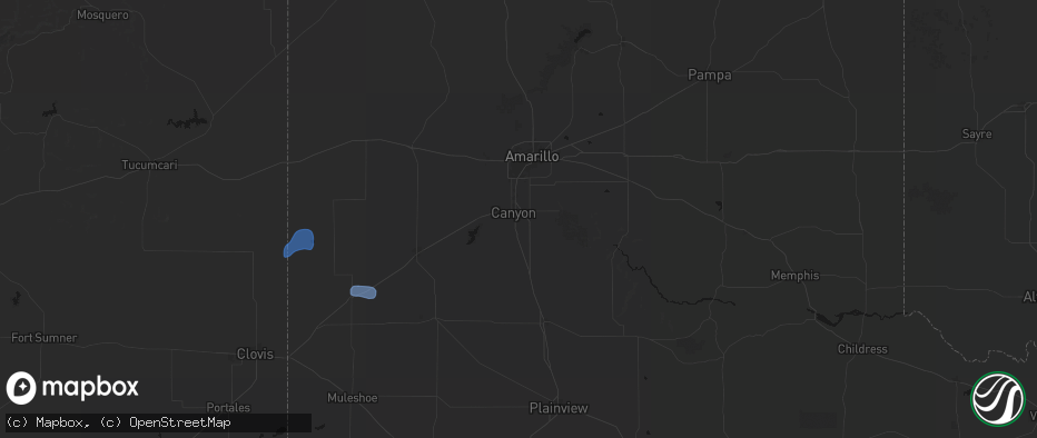Hail map in Canyon, TX on July 1, 2026