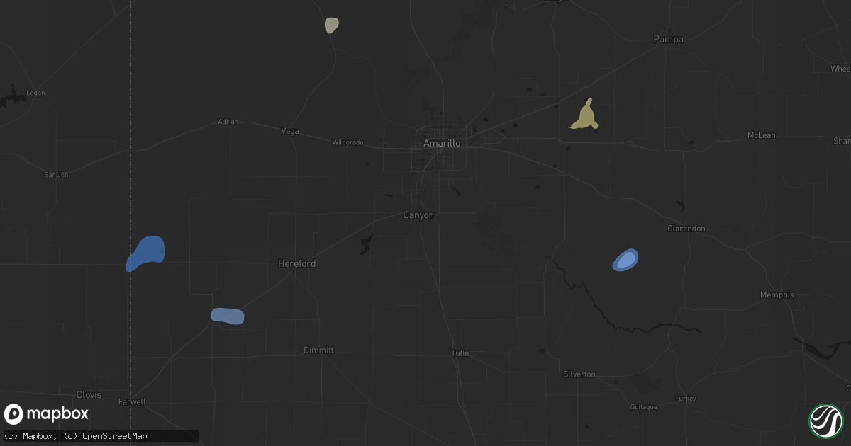 Hail map in Canyon, TX on July 1, 2026