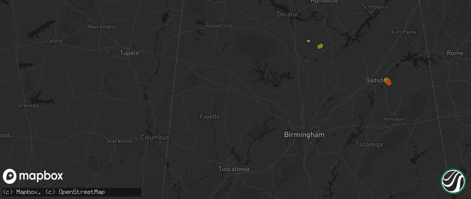 Hail map in Carbon Hill, AL on July 1, 2026