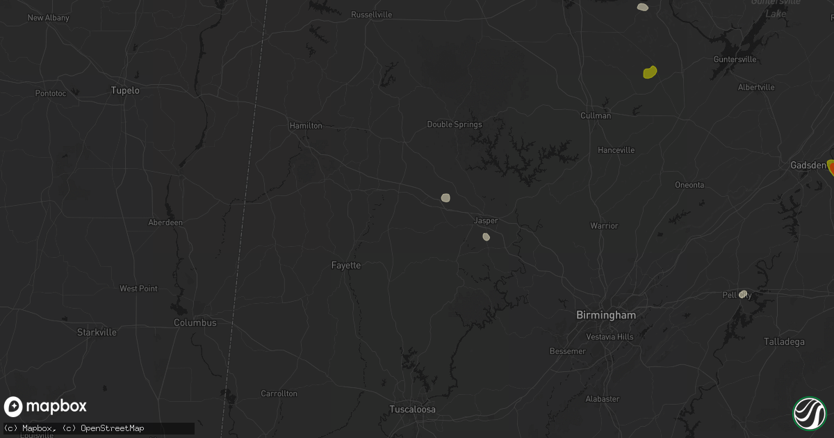 Hail map in Carbon Hill, AL on July 1, 2026