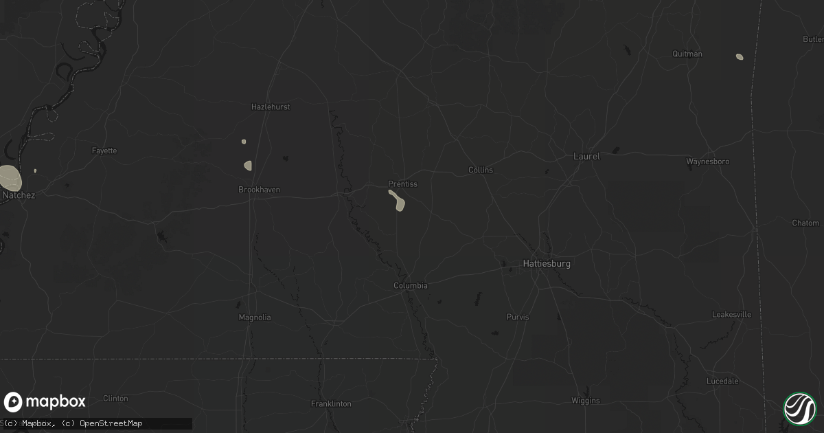Hail map in Carson, MS on July 1, 2026