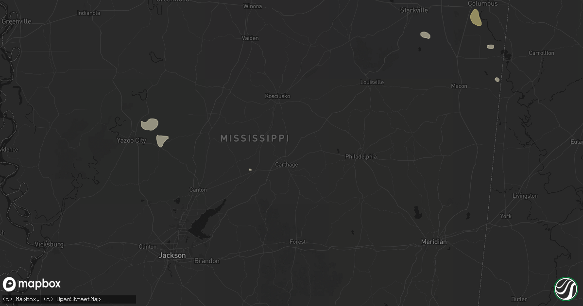 Hail map in Carthage, MS on July 1, 2026