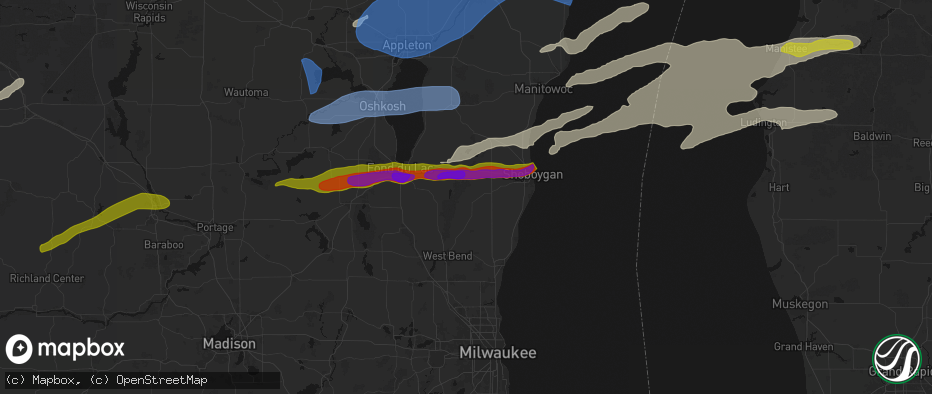 Hail map in Cascade, WI on July 1, 2026