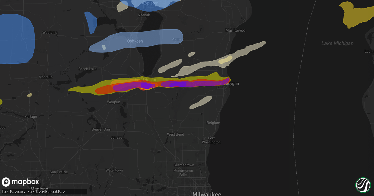 Hail map in Cascade, WI on July 1, 2026