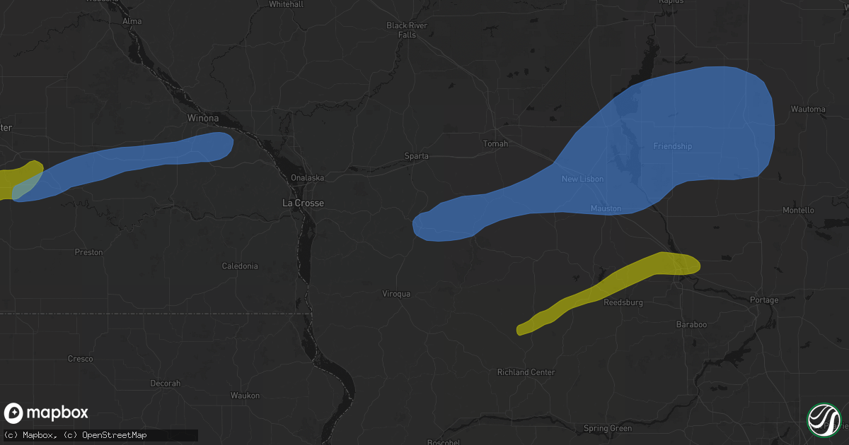 Hail map in Cashton, WI on July 1, 2026