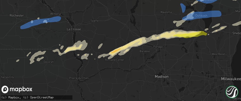Hail map in Cazenovia, WI on July 1, 2026