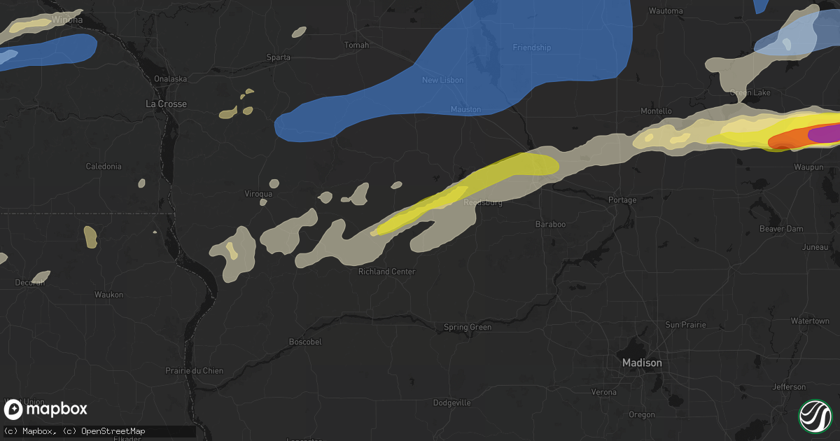 Hail map in Cazenovia, WI on July 1, 2026