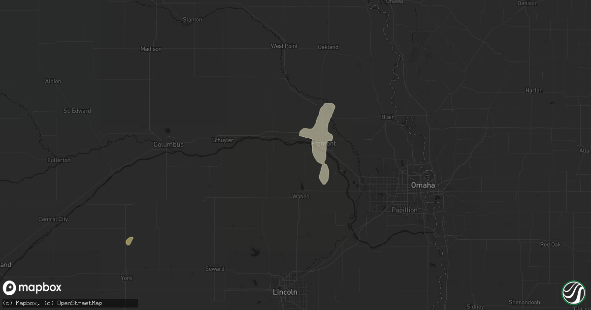 Hail map in Cedar Bluffs, NE on July 1, 2026
