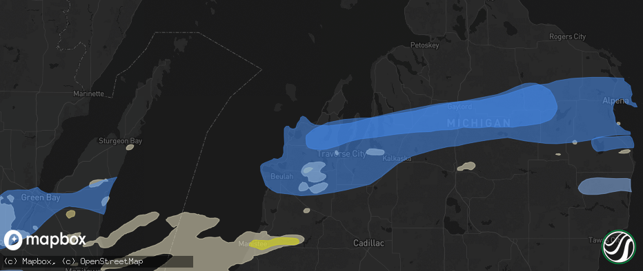 Hail map in Cedar, MI on July 1, 2026