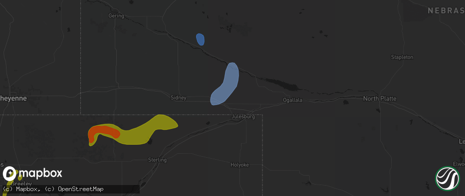 Hail map in Chappell, NE on July 1, 2026
