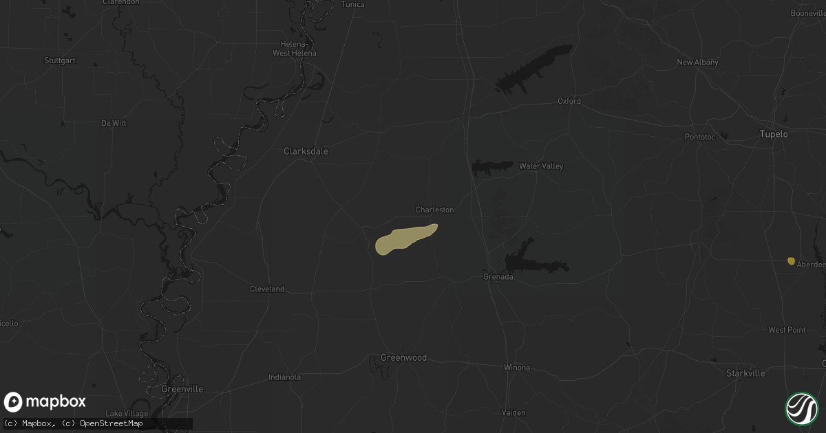 Hail map in Charleston, MS on July 1, 2026
