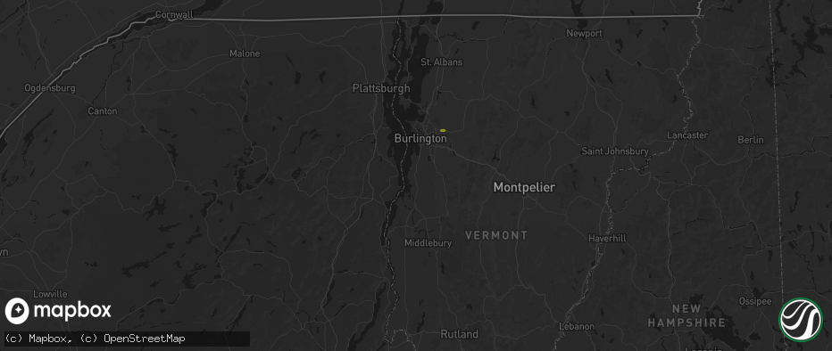 Hail map in Charlotte, VT on July 1, 2026