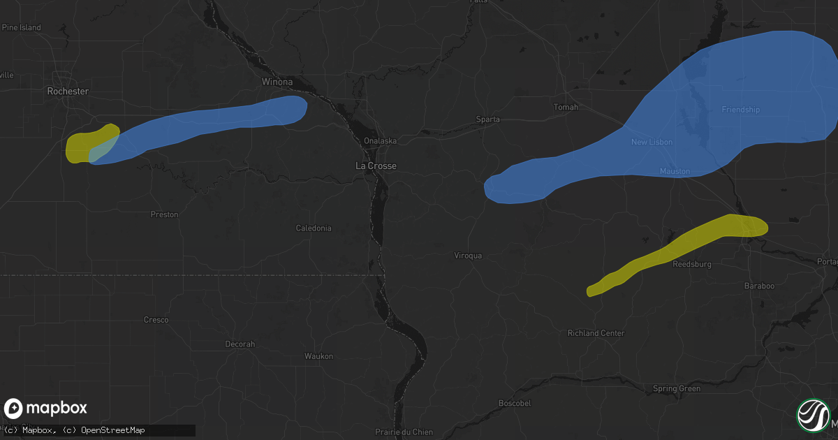 Hail map in Chaseburg, WI on July 1, 2026