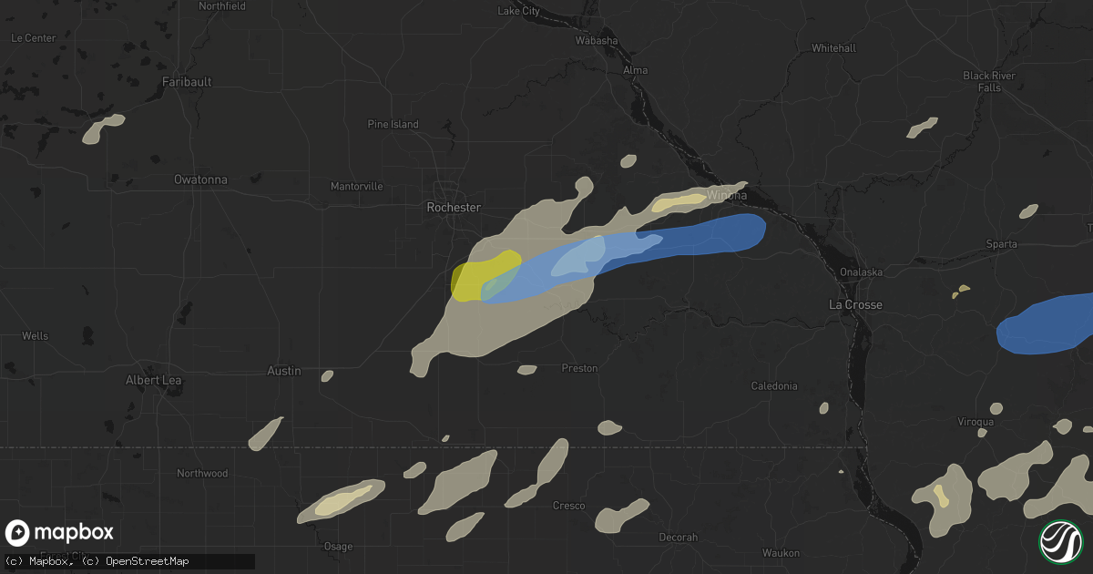 Hail map in Chatfield, MN on July 1, 2026