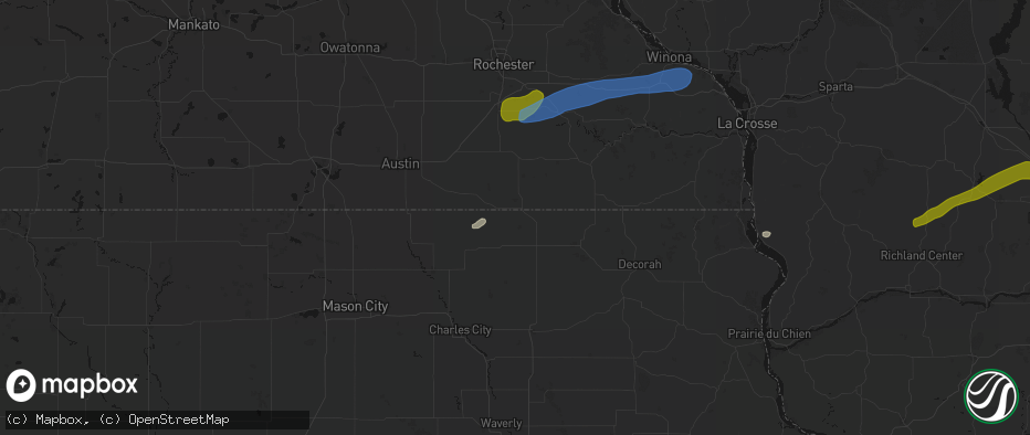 Hail map in Chester, IA on July 1, 2026