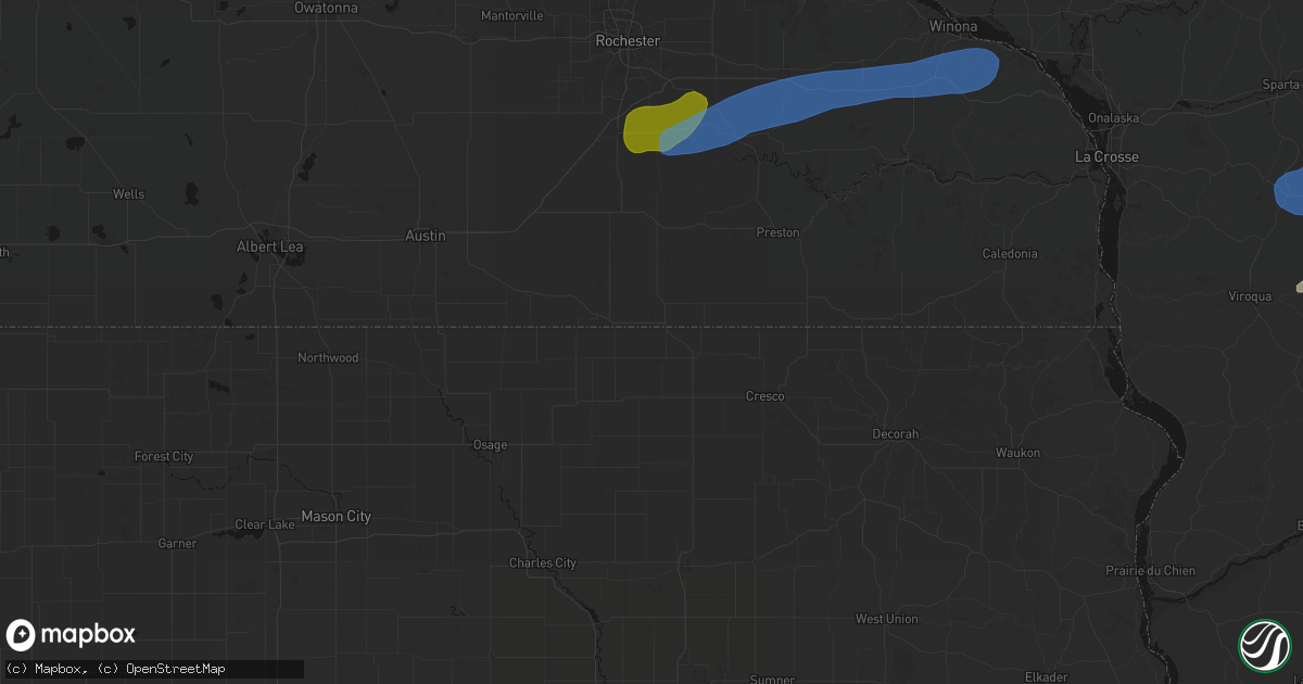 Hail map in Chester, IA on July 1, 2026