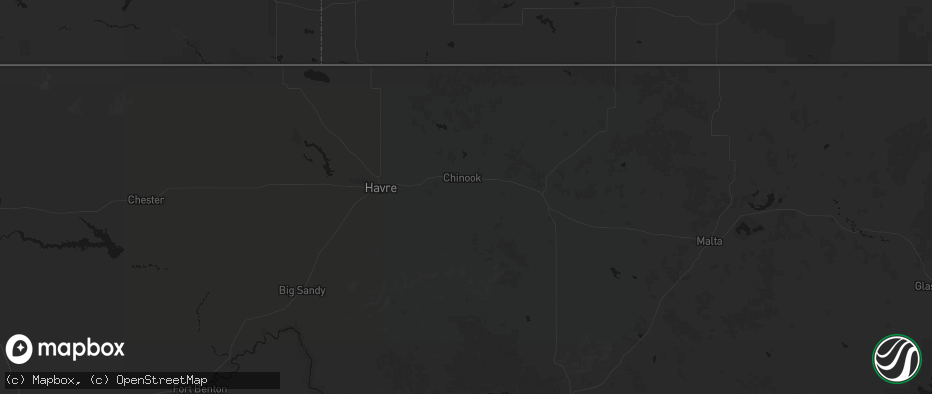 Hail map in Chinook, MT on July 1, 2026