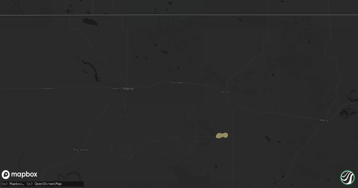 Hail map in Chinook, MT on July 1, 2026