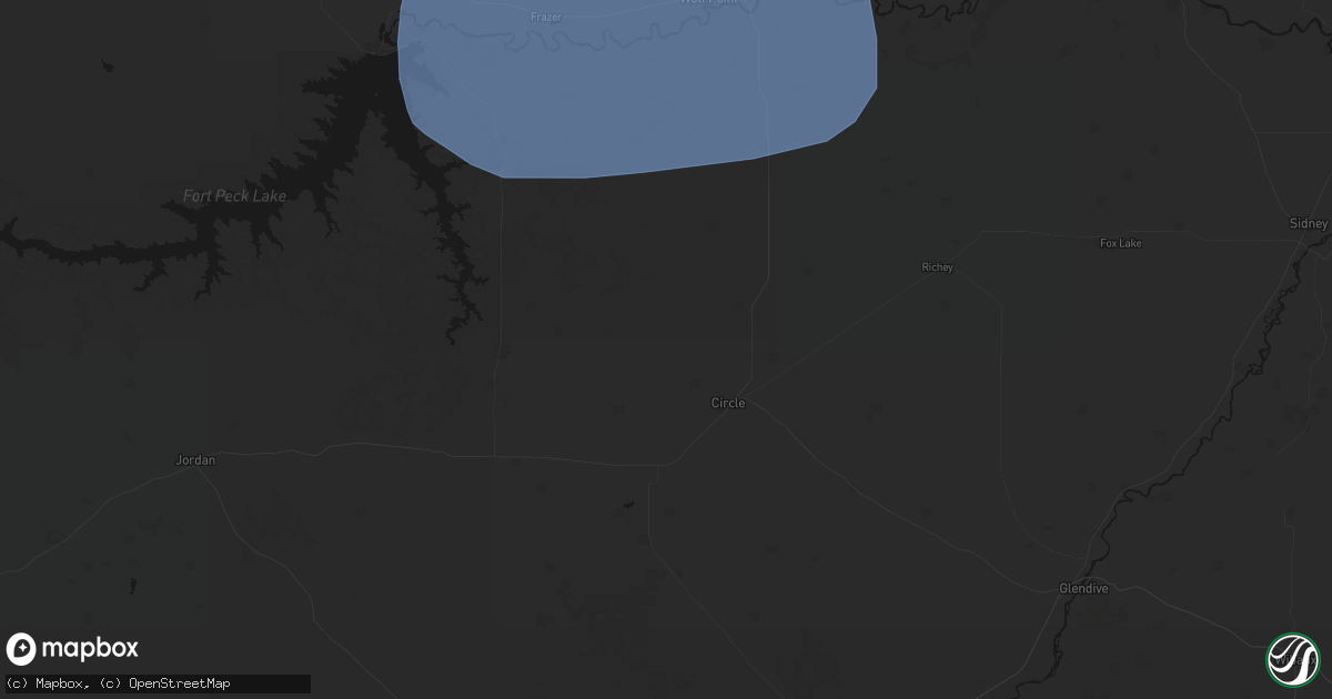 Hail map in Circle, MT on July 1, 2026