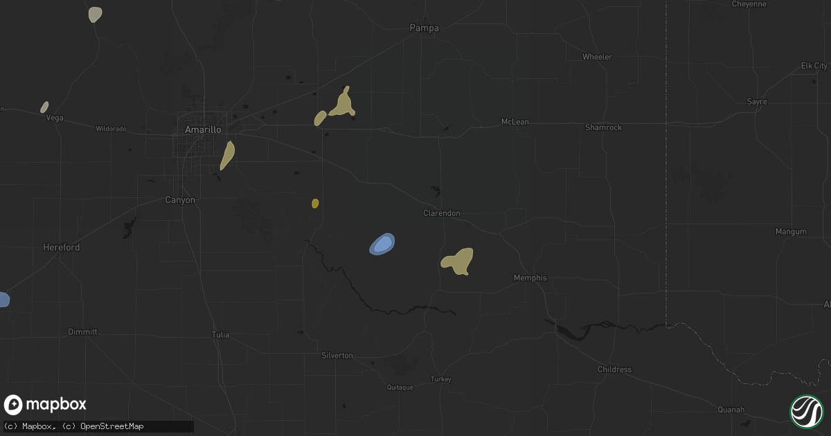 Hail map in Clarendon, TX on July 1, 2026
