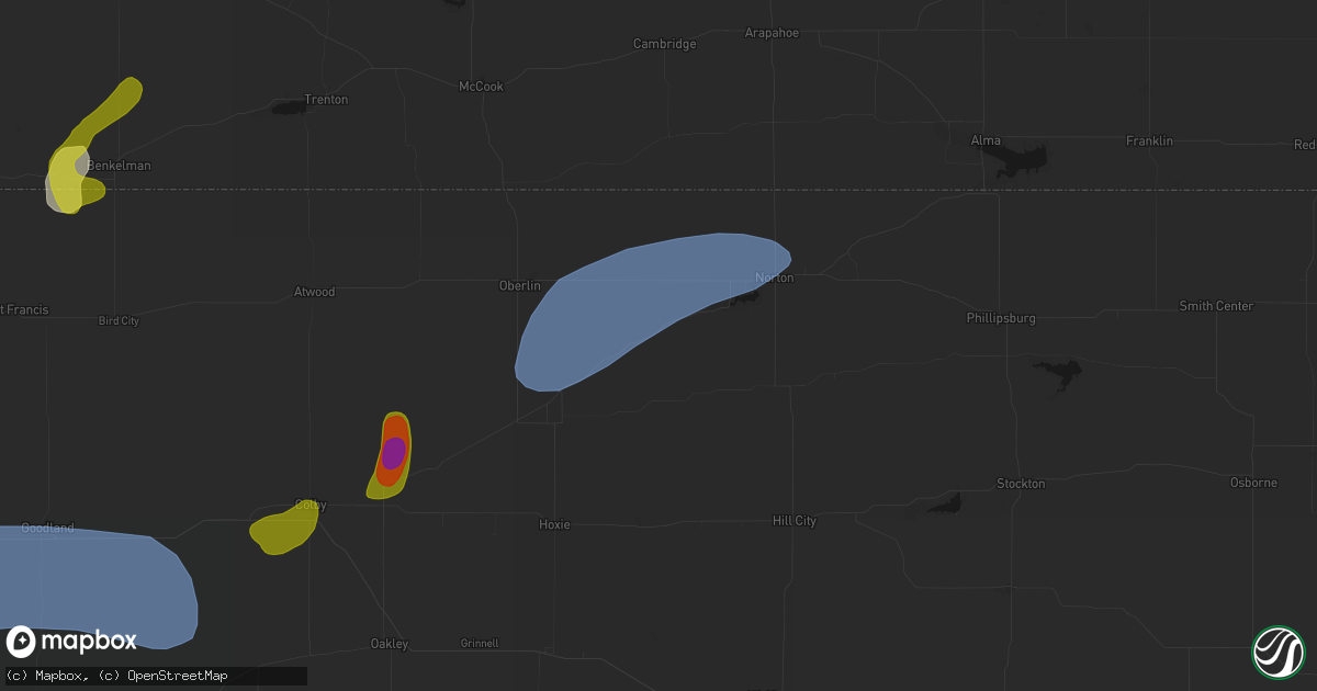 Hail map in Clayton, KS on July 1, 2026