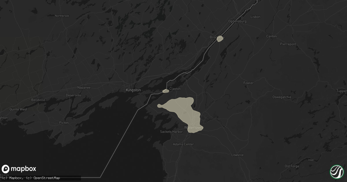Hail map in Clayton, NY on July 1, 2026