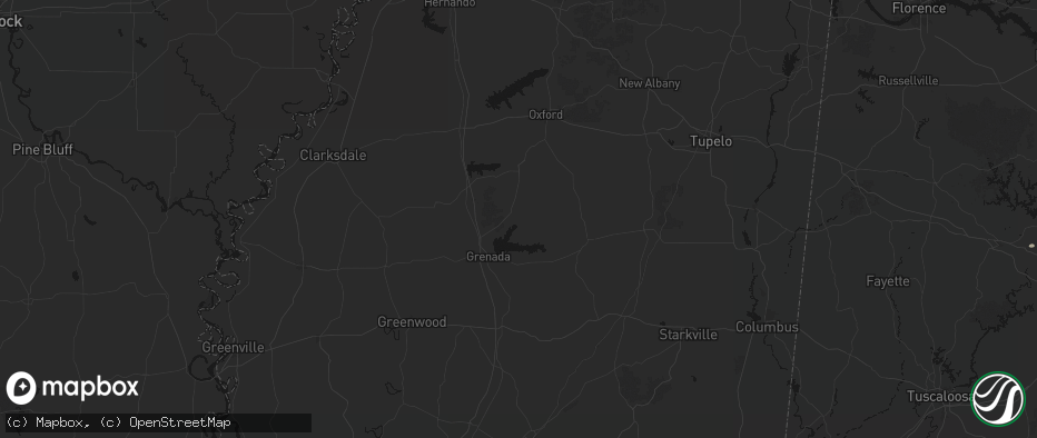 Hail map in Coffeeville, MS on July 1, 2026